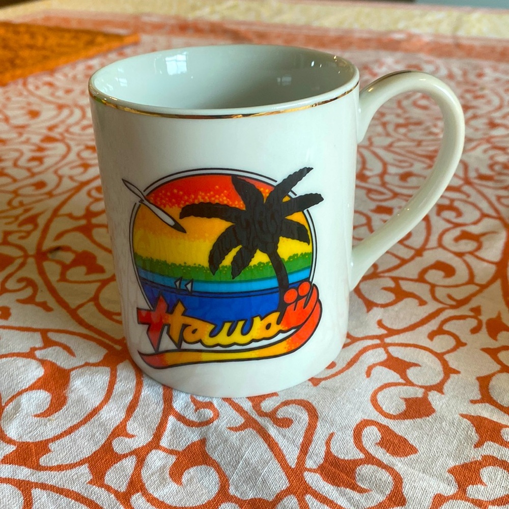 Vintage Hawaii Coffee Mug 21k Gold Trim Handpainted RB Made In Japan Hawaiian 🌴